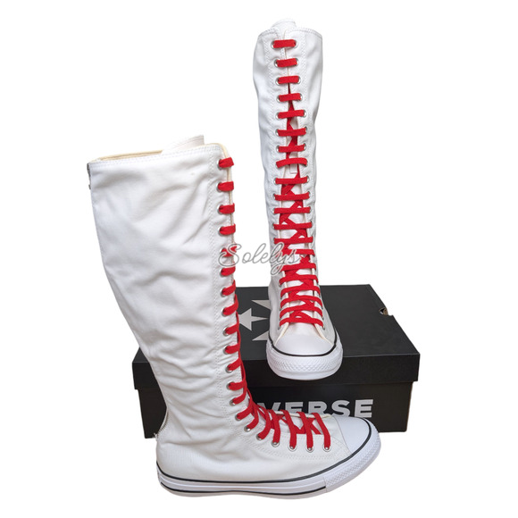 Converse CTAS XXHI Mens 10 Womens 12 White Red Canvas Knee High Sneaker Boot NEW - Picture 1 of 11
